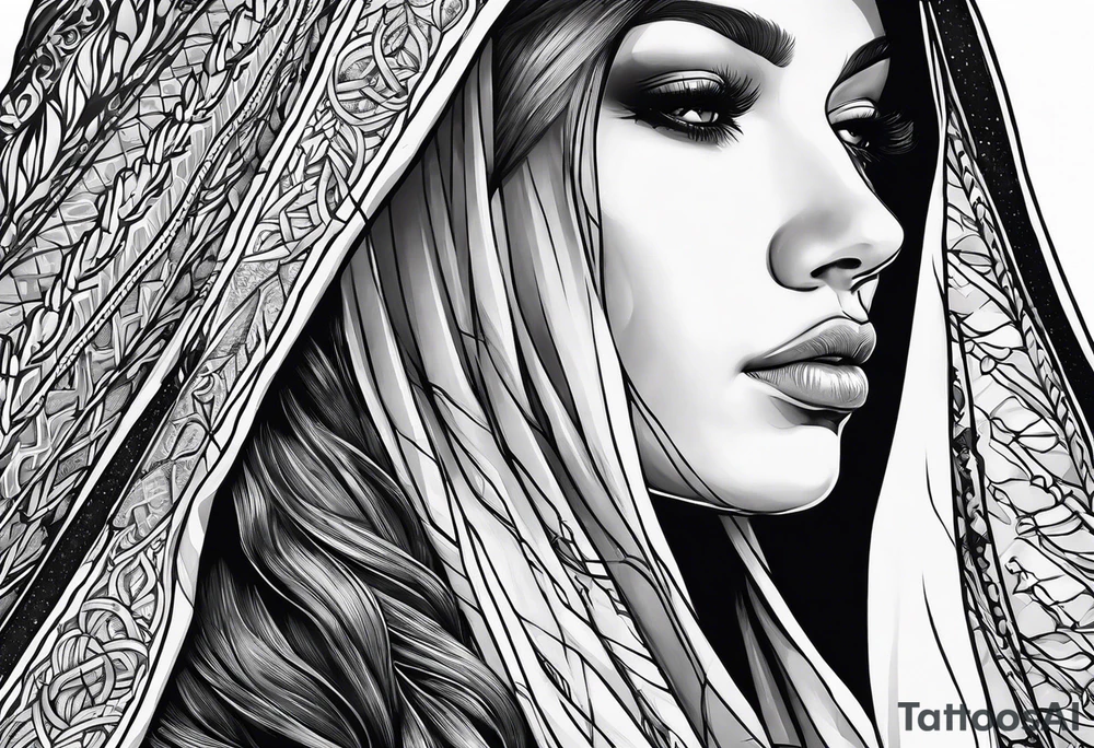 Praying Christian woman in cloak side view tattoo idea