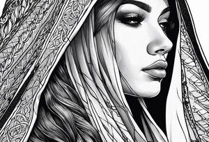Praying Christian woman in cloak side view tattoo idea