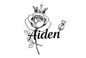 Rose with no stem with a kings crown above it and the name Aiden large Infront of it going to the right 


A rose bud with a kings crown on-top towards the left tattoo idea