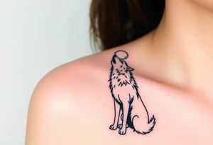 lone wolf howling at full moon with northern lights backdrop tattoo idea