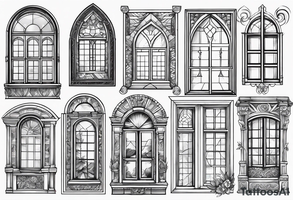 Variety of windows frames flash sheet tattoo idea