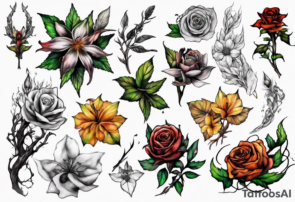 Lord of the rings flowers and leaves tattoo idea