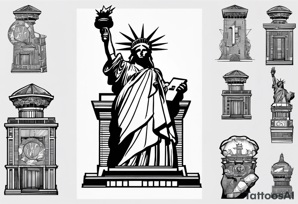 Statue of Liberty handcuffed in a wheelchair tattoo idea