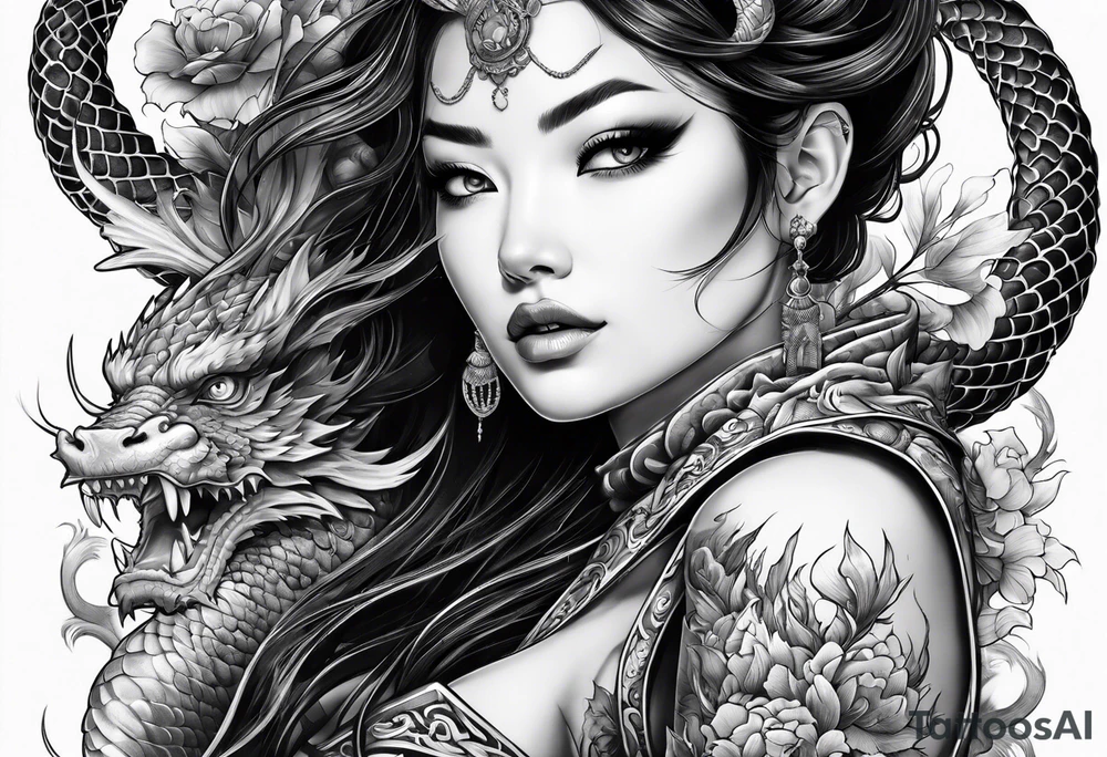 complete warrior nymph with dragon tattoo idea