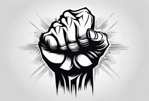 A clenched fist on the back using negative space techniques tattoo idea