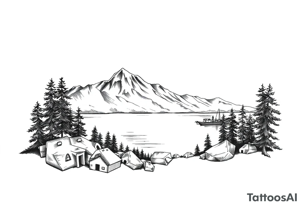 Outline of Lake Tahoe with a lake scene inside tattoo idea