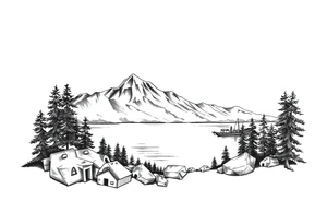 Outline of Lake Tahoe with a lake scene inside tattoo idea