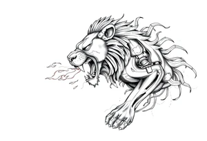 Respect comes from Admiration and Fear with a mechanical lion breathing fire tattoo idea