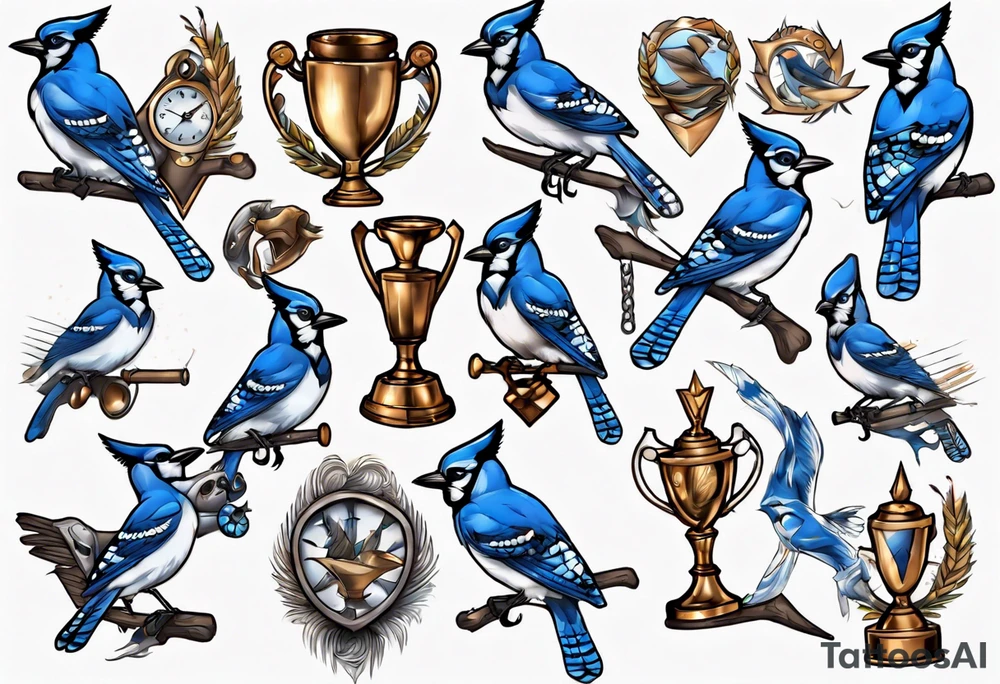 bluejay with trophy tattoo idea