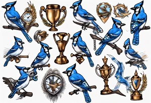 bluejay with trophy tattoo idea