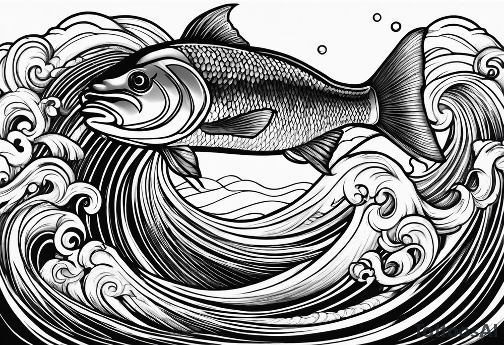 Blues and blacks, waves fish, struggle, determination tattoo idea Blues and blacks, waves fish, struggle, determination tattoo idea