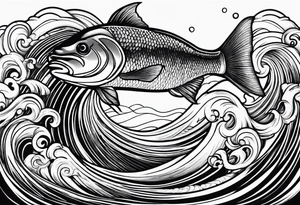Blues and blacks, waves fish, struggle, determination tattoo idea