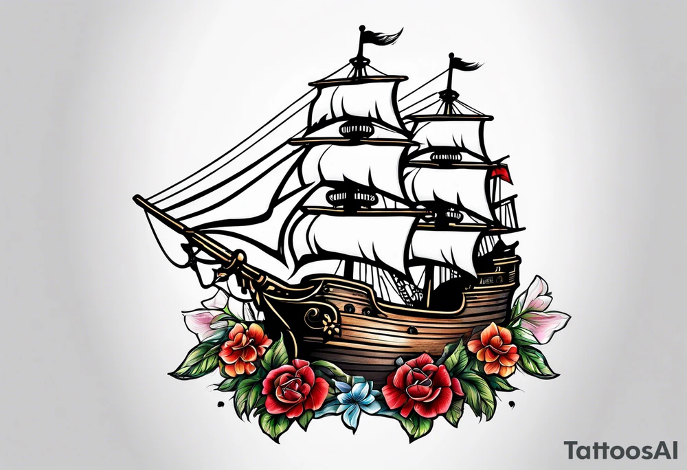 Ship pirate, flower tattoo idea