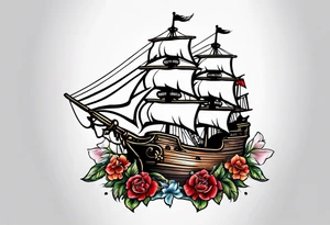 Ship pirate, flower tattoo idea