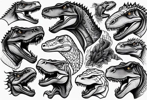 Variety of trex faces traditional style flash sheet tattoo idea