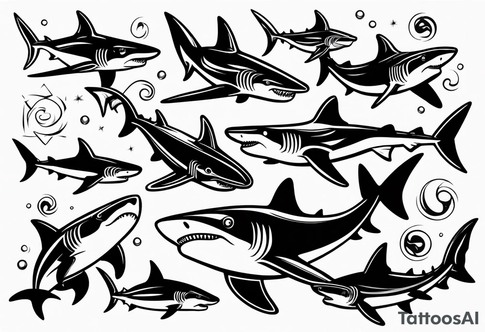 Variety of sharks style flash sheet tattoo idea