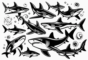 Variety of sharks style flash sheet tattoo idea