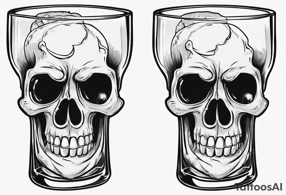 A smiling scull inside the glass with alcohol and piece of lime tattoo idea