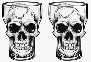 A smiling scull inside the glass with alcohol and piece of lime tattoo idea