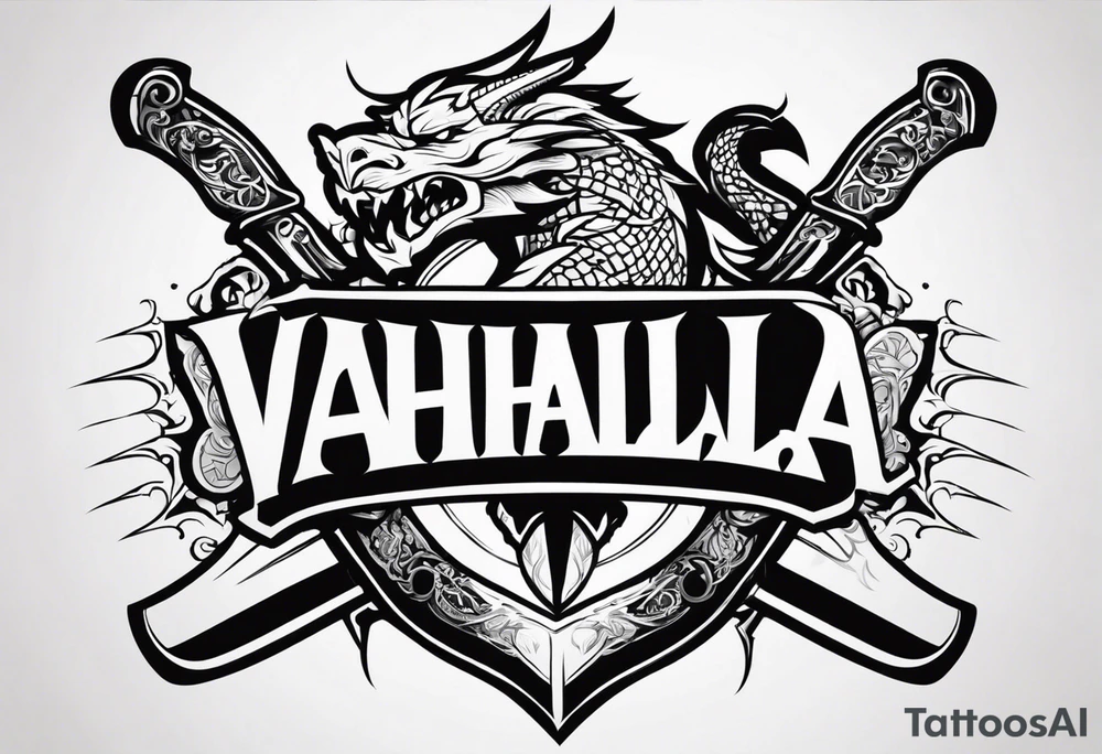 Valhalla sword dragon head axe tattoo idea