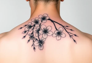 delicate cherry blossoms swirling in spring breeze with petals tattoo idea
