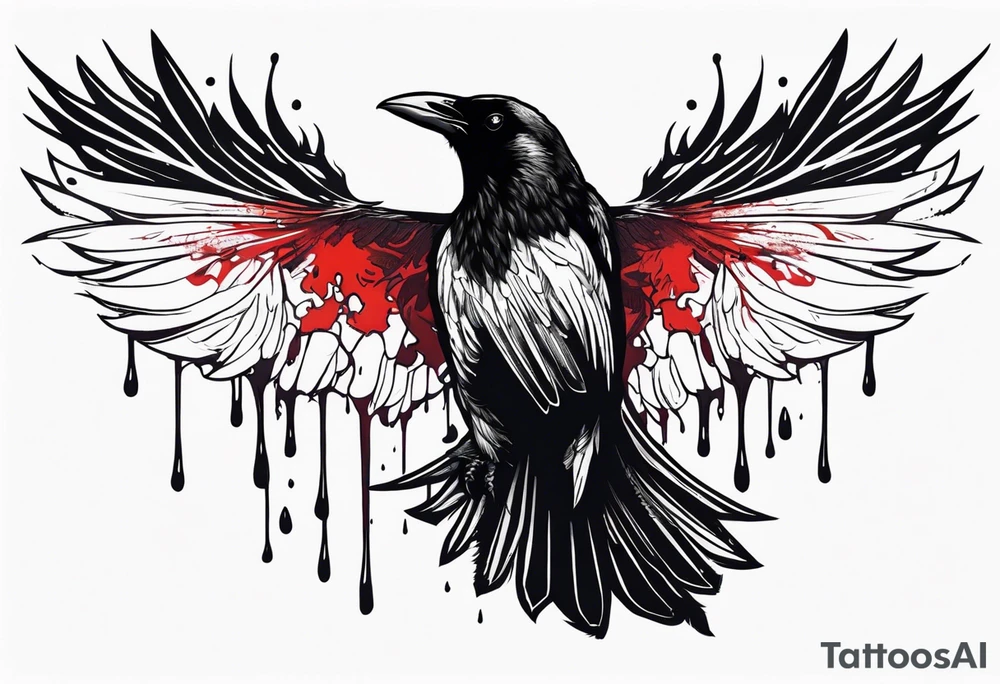 dead raven spreading wings and dripped in blood tattoo idea