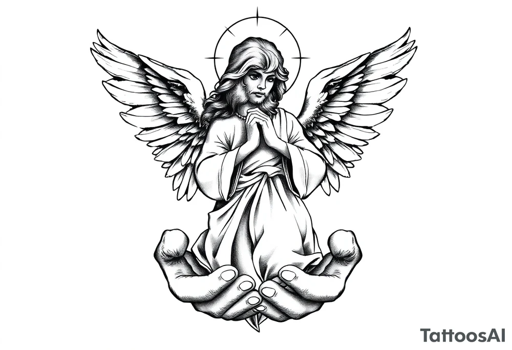 God holding angel in hands tattoo idea