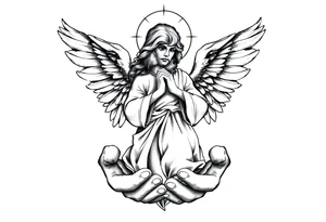 God holding angel in hands tattoo idea