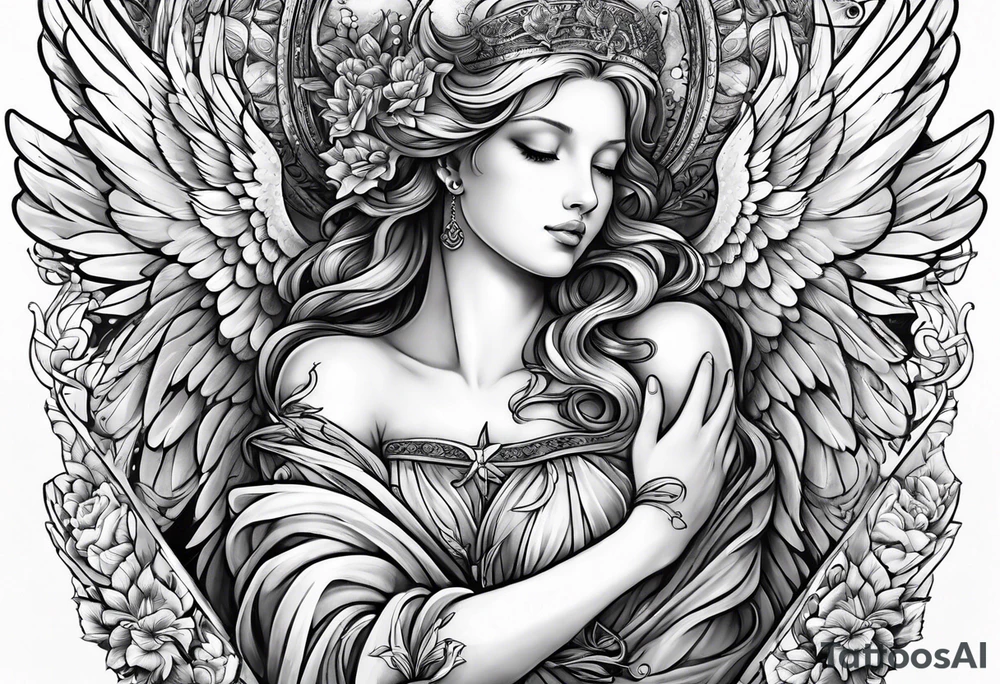 Praying angel with doves full sleeve tattoo idea