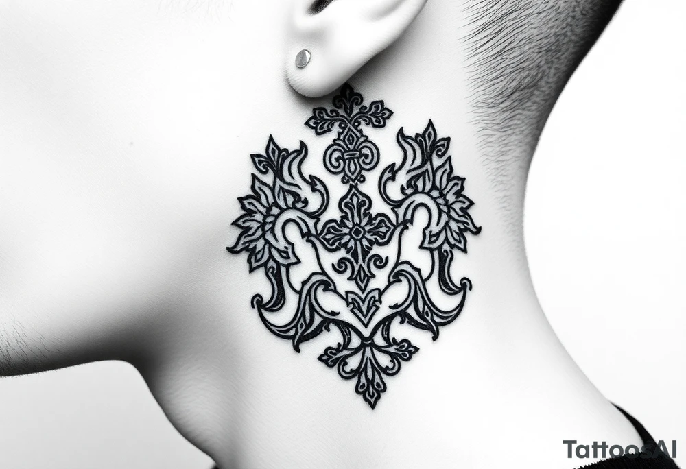 Traditional Russian orthodox design on the side of neck tattoo idea