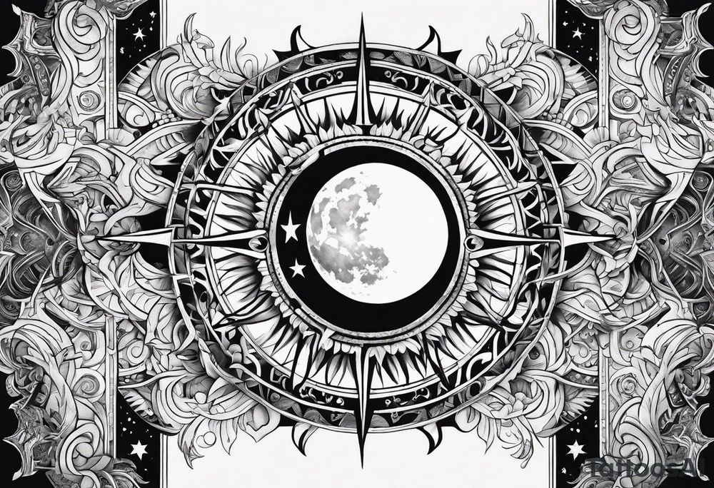 Sun and moon sternum tattoo idea
