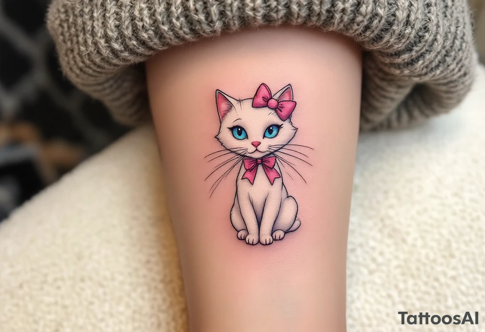 This pink-bowed white cat tattoo captures Marie’s sassy charm straight from The Aristocats. tattoo idea
