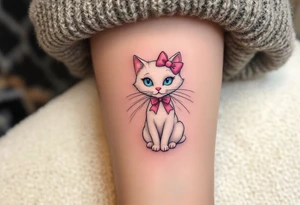This pink-bowed white cat tattoo captures Marie’s sassy charm straight from The Aristocats. tattoo idea