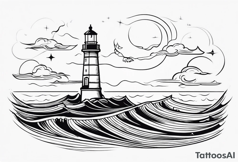 Leuchtturm 
Seil Bild 
Feuer 
Welle 
Schiff tattoo idea