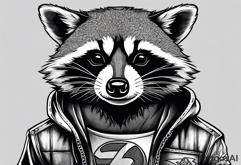 raccoon wearing a Superman hoodie tattoo idea