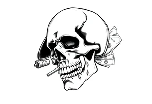 skull with cigar in his mouth,a mustache,a top-hat and money in a hand. tattoo idea