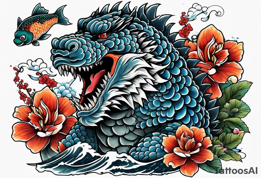Godzilla and a Koi fish tattoo idea