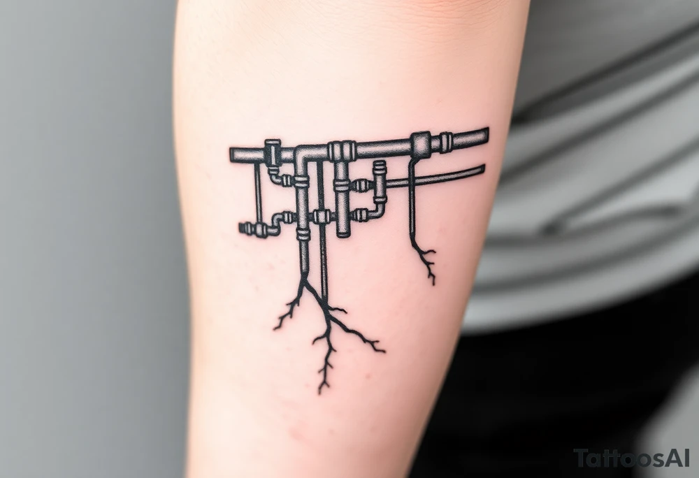System of pipes that transitions and transforms at the end into thick 
veins of forearm tattoo idea