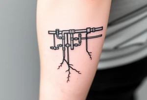 System of pipes that transitions and transforms at the end into thick 
veins of forearm tattoo idea