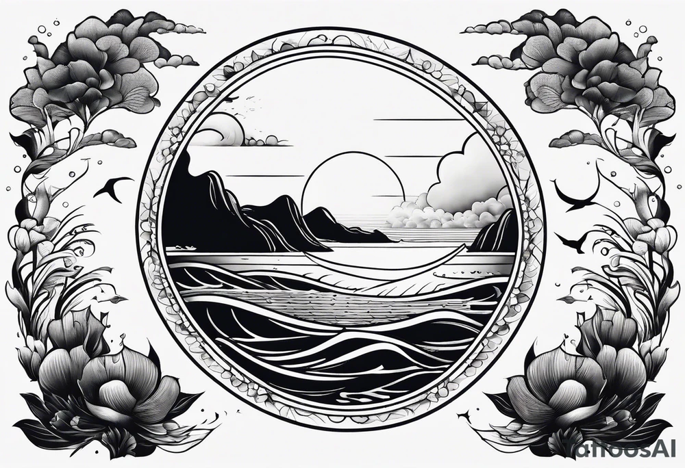 I want a tattoo of the ocean in a simple circle which is minimalistic tattoo idea