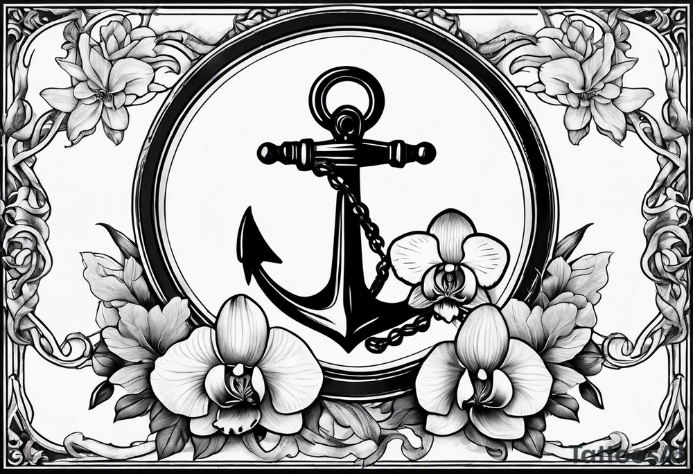 An anchor and orchids tattoo idea