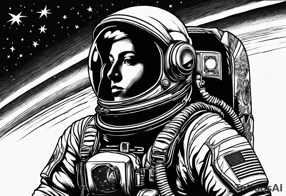 Astronaut wearing peace glag tattoo idea