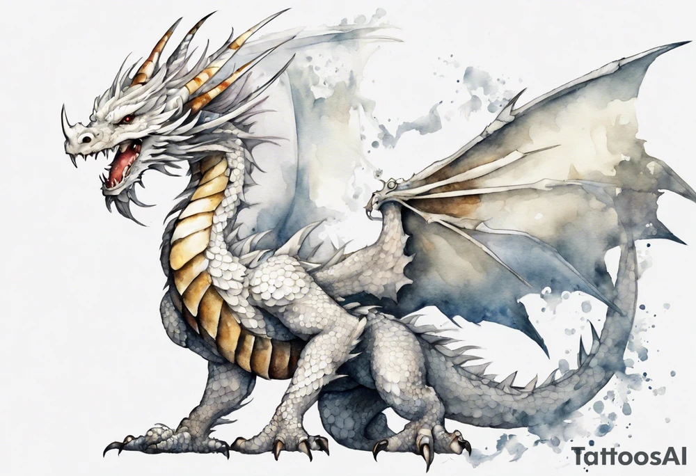 a white feathered dragon wearing an iron crown tattoo idea