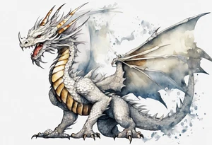 a white feathered dragon wearing an iron crown tattoo idea