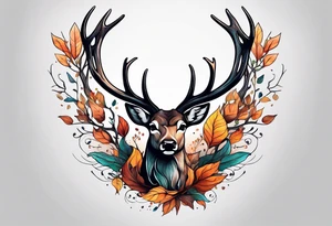 deer antlers flying away in leaves tattoo idea
