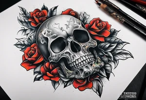 Unique tattoo design featuring a skull on the neck facing up emerging from the skin with muzzle on the mouth that appears to be releasing or breaking free from its constraints. tattoo idea