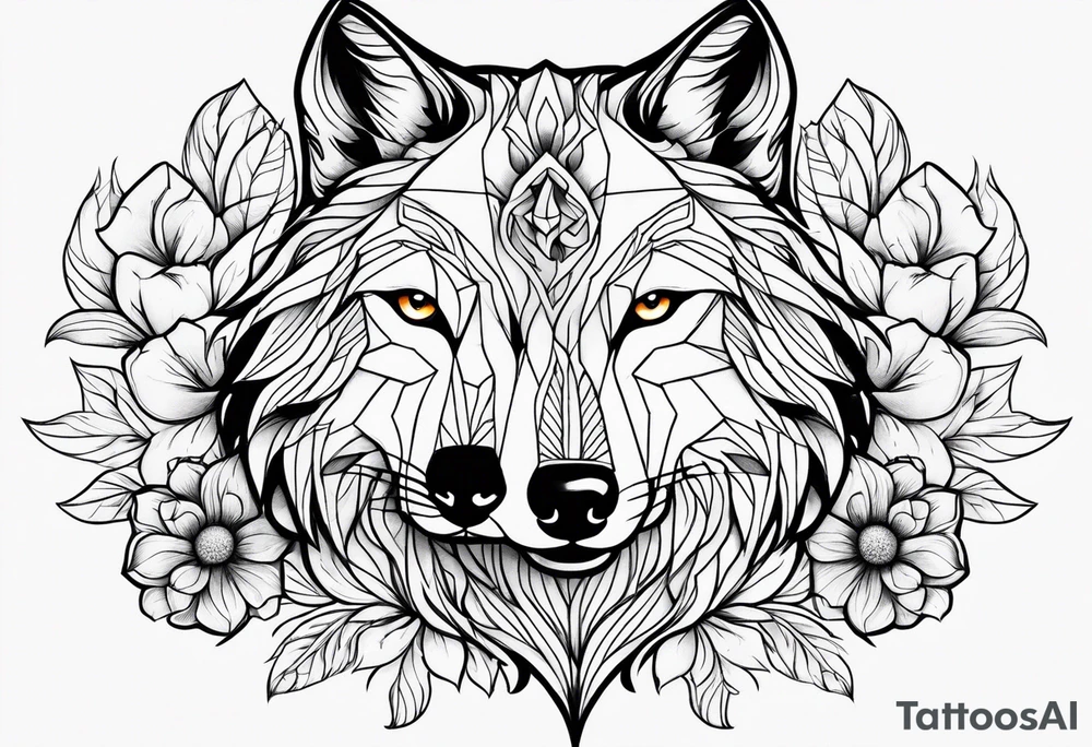 wolf flower tattoo idea