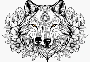 wolf flower tattoo idea