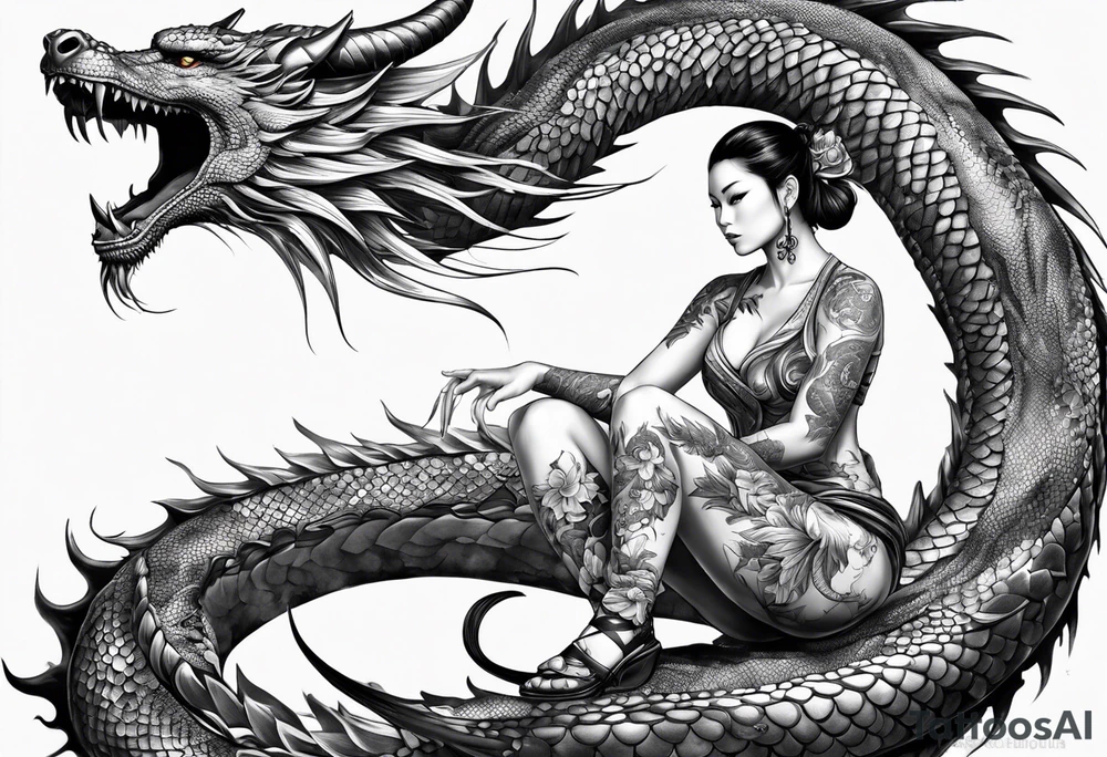 fit in one sheet full body warrior nymph with dragon tattoo idea