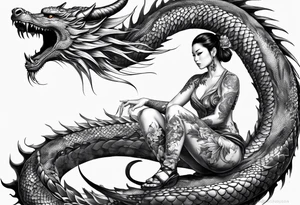 fit in one sheet full body warrior nymph with dragon tattoo idea